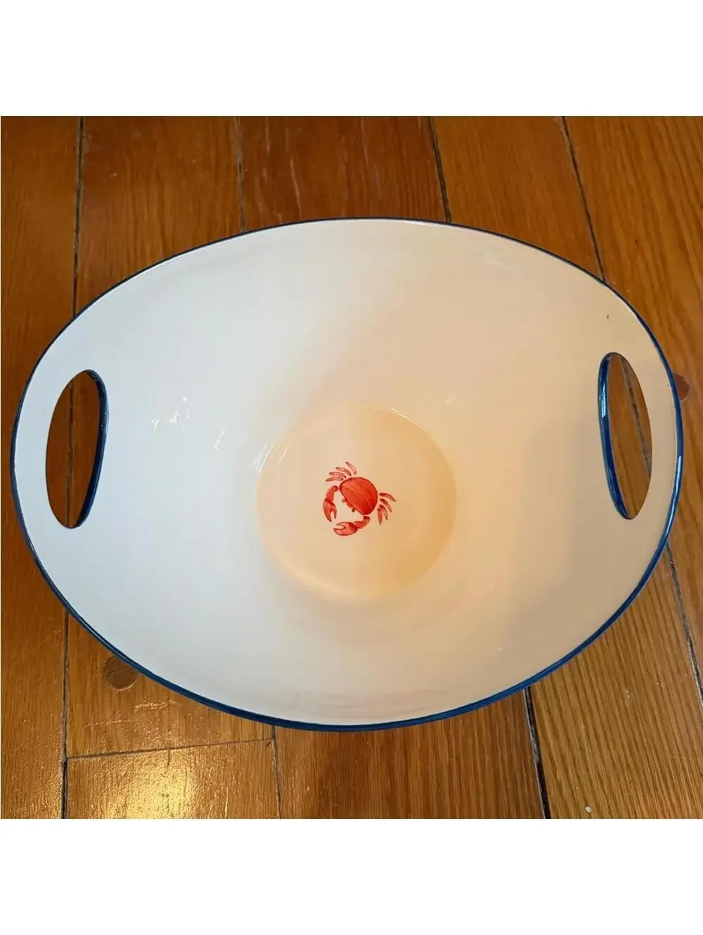 Sur La Table deep dish ceramic bowl and serving tray beach crab scene Vintage